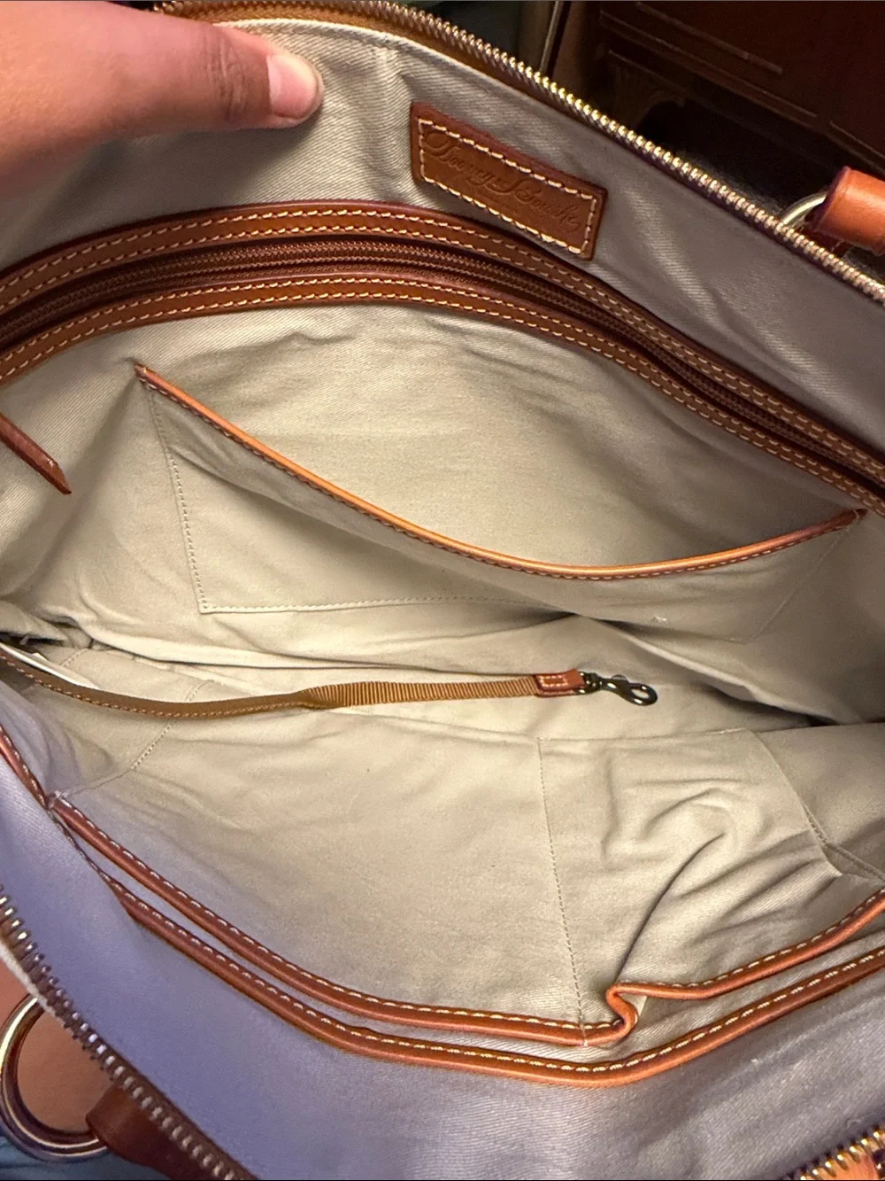 Dooney & Bourke White Red Navy Boston Red Sox Logo Tote with Tan Handles
